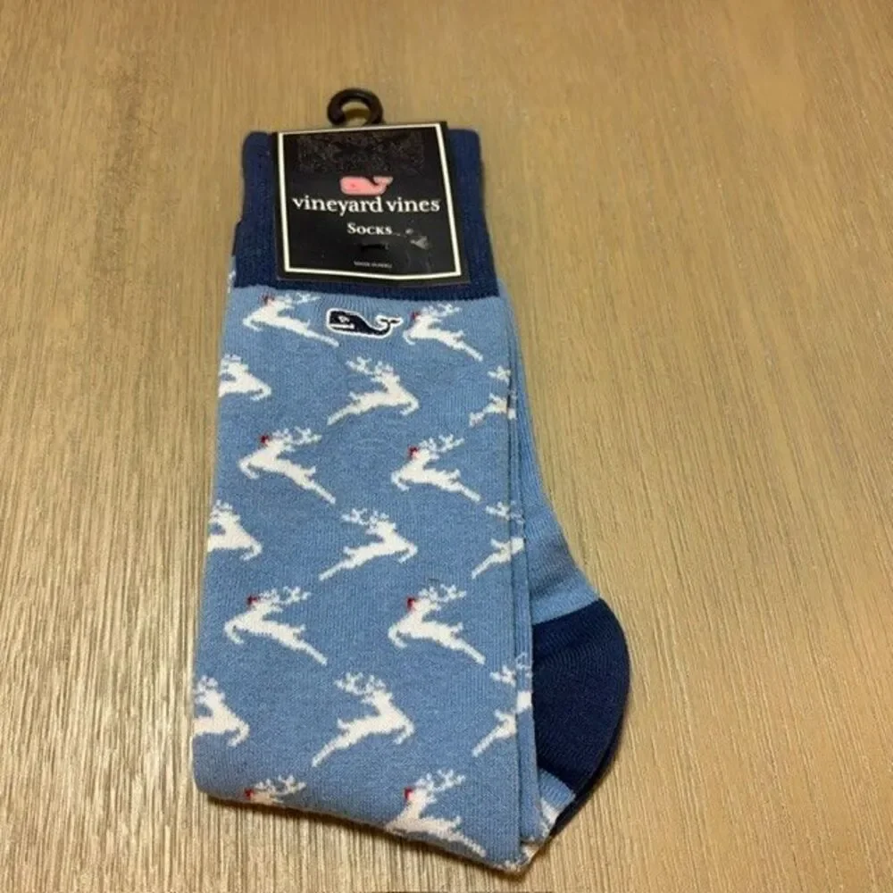 Men's Rudolph Icon Holiday Socks Vineyard Vines Christmas Red Nose Reindeer Blue